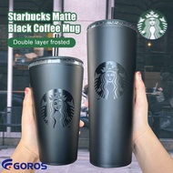✨Available✨ Starbucks tumbler Matte Black Coffee Cup Double Layer Frosted Straw Cup botol air starbucks murah GOROS CDEV