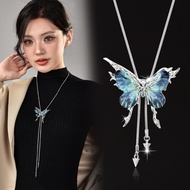 Factory Blue Butterfly Tassel Necklace Interchangeable Butterfly Piece Advanced Pull-out Adjustable 
