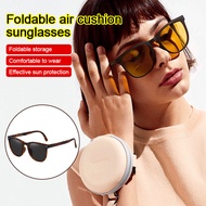 Foldable women's antiUV men's sunglasses brown case air cushion polarized glasses