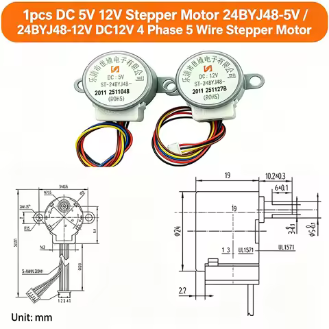 1pcs DC 5V 12V Stepper Motor 24BYJ48-5V / 24BYJ48-12V DC12V 4 Phase 5 Wire Stepper Motor