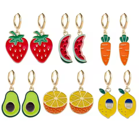 New Cute Fruit Earrings Lemon Avocado Strawberry Watermelon Orange Ins style Alloy Oil Drop Ear Ring