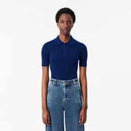 Lacoste Womens Zip Neck Rib Knit Polo Shirt 470 - Lifestyle ( Black / Globe / Buoy ) - AF2572