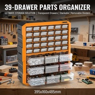 39-compartment parts storage box, stackable drawer-style parts box, compartmentalised storage box