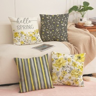 Beautiful Yellow Flowers "Spring" Pattern Cushion Cover 40x40/45x45/50x50cm Linen Pillow Case