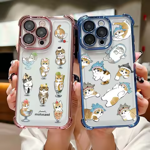 Cute Mofusand cat Plating Phone Case For iPhone 17 16e 16 15 14 13 12 11 Pro Max X XR XSMax 7 8 Mini
