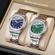 Relo Men's Silver Stainless Steel Blue Dial Date Business Wristwatch
