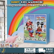 [JJ Furniture DIY] Kaler Children Kids Wardrobe with 4 Compartments | Almari Baju Budak Kanak Upin Ipin Mickey Princess