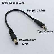 1PC DC 5.5x2.1mm to Type-C Male/Female Charging Cable 21-22cm 100% Copper Wire Fast Charging Adapter