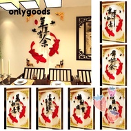 ONLYGOODS1  Stereo Mirror Sticker, Happiness Good Fortune Acrylic Golden Frame Fish Wall Stickers, 2024 Room Entrance Chinese Style Acrylic Wall Stickers Home Art