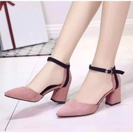 6CM VELVET LEATHER HIGH HEELS WITH PILLAR HEELS