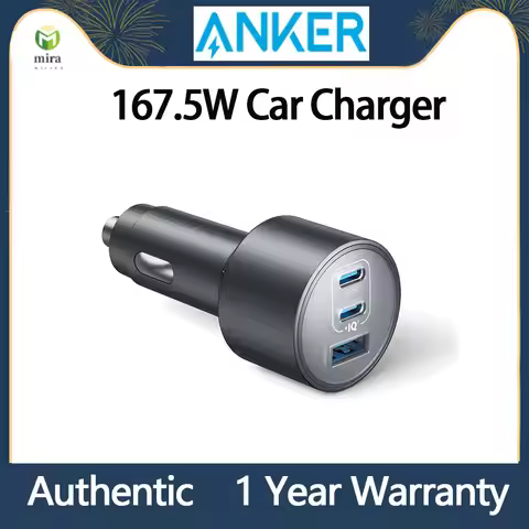 Original Anker Car Charger 167.5W Max USB-C 3-Port Fast Car Charger for MacBook Pro/Air, iPhone,Andr