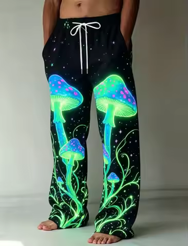 Men's Fantasy Mushroom Casual Pants, Lightweight & Trendy, Edgy Motif for Daily Life, Yoga and Beach