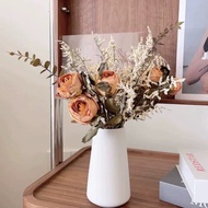 6 Heads Zinnia Artificial Flower Bouquet, White Fabric, 60cm Stalk, Easy to Arrange