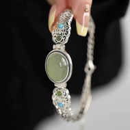 8.5925 Silver Retro New Chinese Style Egg Noodle Bracelet Hollow Curly Grass Pattern Ladies Simple A