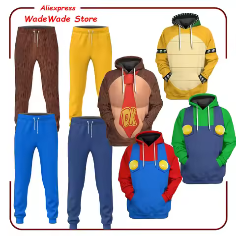 Donkey Cosplay Hoodie Pants Costume Peach Movie Princess Clothing 3D Printed Hooded Sweatshirt Kong 