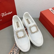 2025 RV Celebrity Style Sports White Shoes Casual Thick-Soled Slip-On Rhinestone Square Buckle Shoes