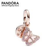 Pandora Pink Butterfly & Quote Double Dangle Charm เครื่องประดับ จี้ชาร์ม ชาร์มสีโรส ชาร์มสร้อยข้อมื