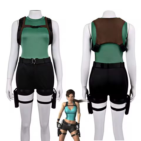Lara Croft Cosplay Costume Classic Tomb Raider Lara Outfit Female Adventurer Teal Top Black Shorts w