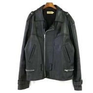 【Calvin Klein】美國製  CK  牛皮 真皮 黑色 重磅騎士皮衣外套  L號  質感超好 帥氣 便宜賣
