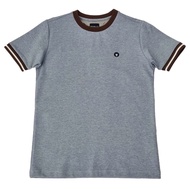 BROWNE & CO. เสื้อยืด คอตตอน สีฟ้าเดนิม คอ แขน ตัดต่อผ้าทอลาย (ผ้านำเข้าจากญี่ปุ่น) รุ่น BKC029-1-BU