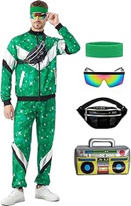 80er 90er Jahre Outfit Herren Damen, Kostüm 80s Tracksuit Disco Jacke und Hose, 80s 90s Retro Anzug 