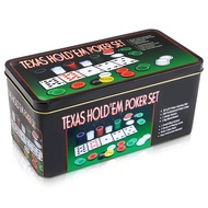 TEXAS HOLDEM POKER SET Blackjack Mat 200 Poker Chips Set Casino Poker Card Games