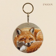 EMJOUR Double-Sided Embroidered Charm-Fox | Animal Wild Souvenir Gift Key Ring Bag Accessories Decor