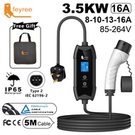 feyree Portable EV Charger 3 Pin Type2 UK Plug Connector 1Phase 5m EV Car Charger for Electric Vehic