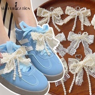 Korean Y2k Women Pearl Bow Shoes Buckle - Charm Sneakes Casual Shoelaces Decoration