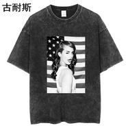 232025Over Casual Harajuku Style newt Shirt All-Match Washed Retro Short-Sleeved size Top Summer Dis