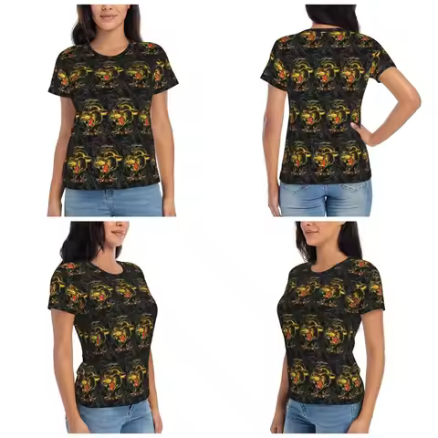 Ed-hardy Tattoo Tiger Skull T-Shirt Women Short Sleeve T Shirts Round Neck Clothing Cotton Summer Te