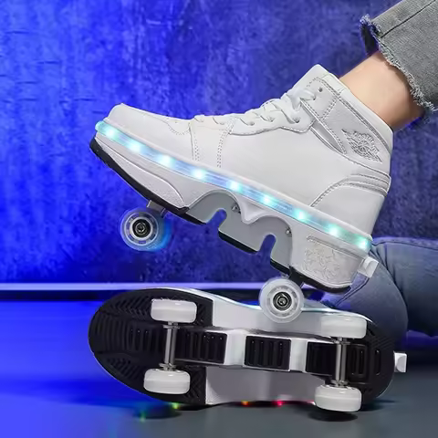 Shoes with 4 Wheels Boys Teens Street LED Roller Shoes Casual Running Shoes Indoor and Outdoor Begin