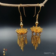 Tassel Earrings Pearl Earrings Craft Large Lotus Brushed99Ethnic Style Gold-Plated Women's Silver We
