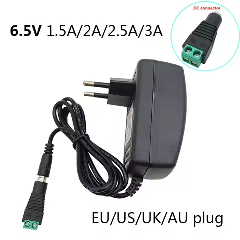 6.5V 3A Power Supply 6.5V Adapter 6.5V 1.5A EU US UK AU Plug 5.5x2.5mm Jack DC Connector Terminals 2