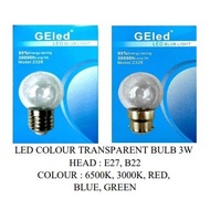 GE LED 3W COLOUR TRANSPARENT BULB E27 & B22 TYPE