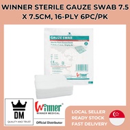 【SG Ready Stock】Winner Sterile Gauze Swab 7.5 x 7.5cm, 16-ply 6pc/pk