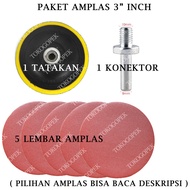 PAKET AMPLAS BULAT 3 INCH + TATAKAN + KONEKTOR GRIT 60 - 7000
