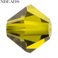 24pcs Preciosa&reg Beads Czech Bicone 50230 Olivine 4mm Hole: 0.8mm