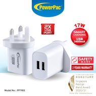 PowerPac 17W Charger Smart Charge 2X USB  Charger, Fast Charger | TYPE A (PP7985)