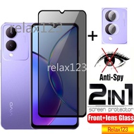 Tempered Glass 2in1 Privacy  For Vivo Y17S Y 17S 2023 Screen Protector Full Cover Camera Lens For Vivo Y17S Anti-Spy Lens Film Class