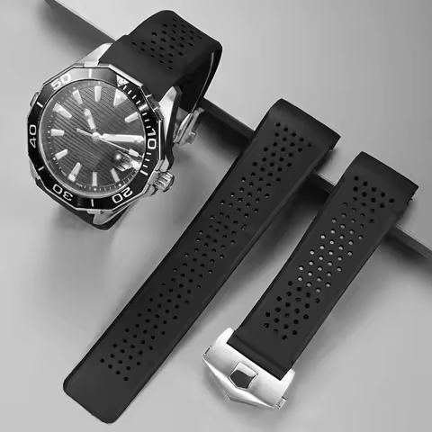 Black Soft Silicone Watch Bracelet For TAG HEUER GRAND CARRERA AQUARACER Wristband Men Watch Straps 