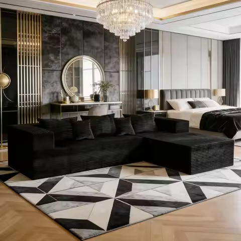 Cloud Couch L-Shaped Sectional Sofa 105.9'' Corduroy Deep Seat Memory Foam Modular Sofa Customizable