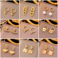 Fashion Simple Stainless Steel Pearl Stud Earrings Love Heart Ear Clip Temperament Earrings Women's 