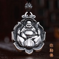 Retro 999 Sterling Silver Guanyin Buddha Pendant Men Solid Pure Silver Necklace Amulet Pendant Women