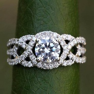 ผู้หญิงประณีตแหวนทองคำขาว Hollow Crossoved เจ้าสาวเครื่องประดับ Filled CZ แหวนแต่งงานแหวนหมั้น