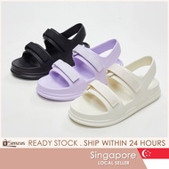 [SG SELLER] Womens Sandals Strip Beach Style Sandal Casual Soft Sole Non-Slip Flat Women's Shoes