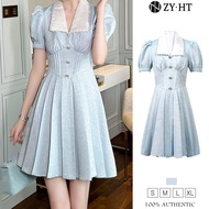 ZYHT EraVogue Womens Dresses Blue Dresses A-Shaped Dresses Puffed Sleeve Dresses Work Dress Hiso Dre