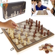 56Pcs Chess and Checkers Set Chess Game Set Wooden 2-in-1 Board Game Handmade Chess Board Game SHOPQJC9165