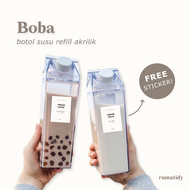 【RUMATIDY】BOBA Botol Minum Refill Fridge Bottle Tumbler Bentuk Kotak Susu Akrilik Estetik Milk Carto
