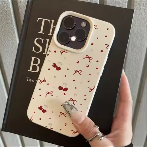 Fashion Red Bow Cherry Lichee Pattern Case For Xiaomi Redmi Note 14 13 12 Pro Plus 5G 4G 10 11 11S 1